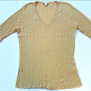 BANANA REPUBLIC Women's V-Neck 100% Cotton Crochet Knit Sweater Pullover